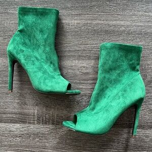 Emerald “Chelsee” Peep-Toe Stiletto Boots | Size 9